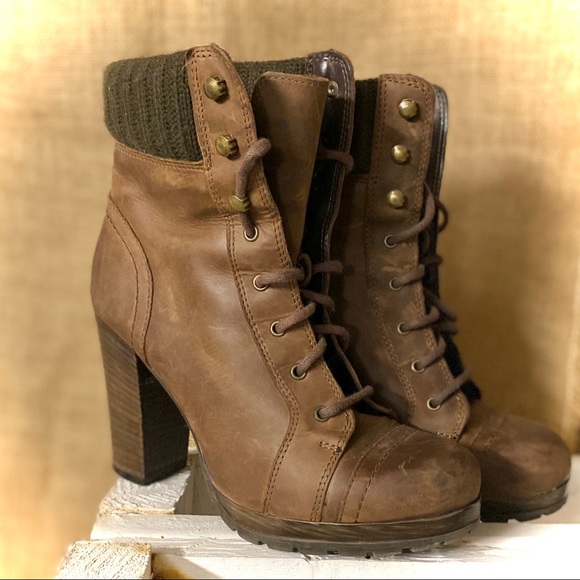 Cute Luge Moto Style Boot Authentic Leather Brown Booties - Picture 3 of 6